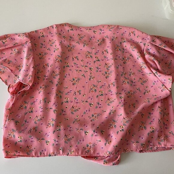 Color Me Courtney 8 Ellie Top Crop Pink Floral Tie Front Flutter Feminine Fairy - Picture 4 of 11